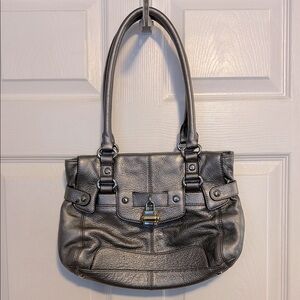 B Makowsky Metallic Lock Detail Handbag